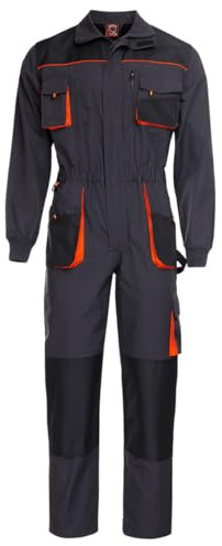 Stenso Emerton - Mono de Trabajo con Bolsillos Multiusos para Hombre - Gris Oscuro/Negro/Naranja - 48