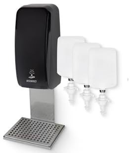 Blanc HYGIENIC Desinfektionsspender Cosmos – Spender mit Sensor für Wandmontage, Auffangschale und 2 x 1 Liter Desinfektionsmittel für ca. 2000 Anwendungen, Schwarz