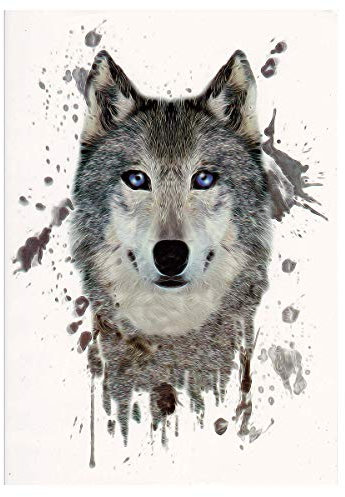 2 x Wolfskopf als buntes XL Tattoo - Wasserfarben Splash - Body Temporary Fake Tattoo - TH102 (2)