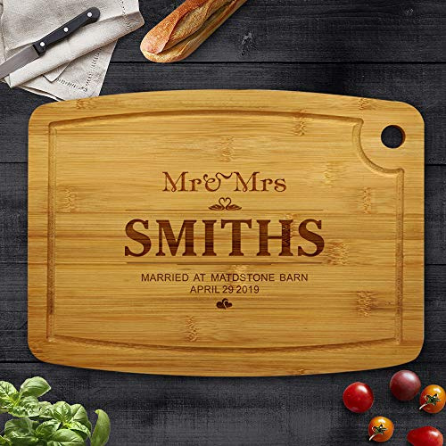 Personalised Chopping Board Bamboo Cheese Board Wedding Gift Laser Engraved Housewarming Gift Custom Wedding, Valentines or Anniversary Present for Families (Mr & Mrs)