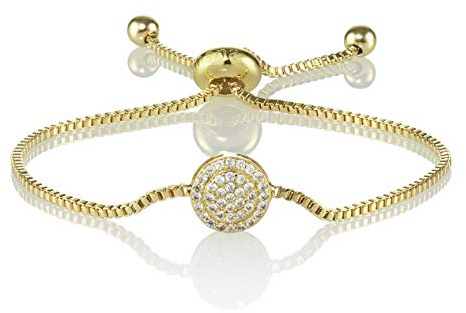 namana Himmelsscheibe Armband mit Zirkonia, Farbe wählbar 18 Karat Gold, 18 Karat Roségold oder Silber, Venezianer Armkette mit verstellbarem Verschluss