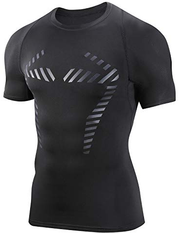 AMZSPORT Maglia Compressione Uomo Magliette a Maniche Corte Maglietta Palestra Running T-Shirt Sports Traspirante,Nero M