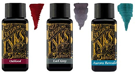 Diamine – 30 ml reservoarpenna bläck – 3-pack – Oxblood & Earl Grey & Aurora Borealis