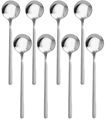 Comicfs Silver Stainless Steel Espresso Spoons Set of 8, Coffee Spoons Teaspoons 6 Inches Set for Coffee Sugar Dessert Cake Ice Cream Soup Antipasto Cappuccino (8 Spoons, Silver)