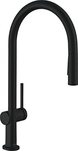 hansgrohe Talis M54 - Küchenarmatur mit Brause ausziehbar, 2 Strahlarten, Wasserhahn Küche mit Auslaufhöhe 210 mm, Mischbatterie Küche 360° schwenkbar, Mattschwarz, 72800670