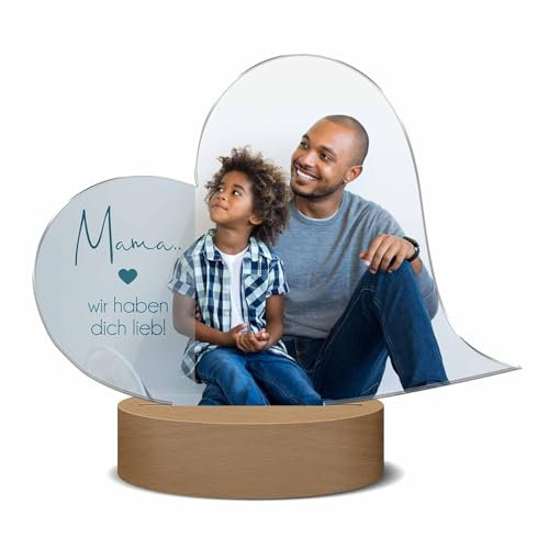 Personaliisiertes Standherz mit eigenem Foto, Text und beleuchtetem Standfuß - ideale Foto Geschenkidee Jahrestag für Ihn & Sie