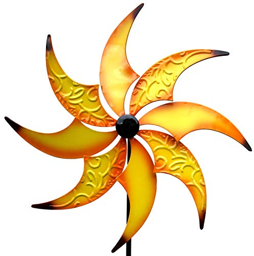 GeKi Trend Windrad Schmiedeeisen Metall Vintage Garten Deko Windmühle Windspiel Gartenstecker 48 cm Flügel x 150 cm groß bunt gelb kugelgelagert