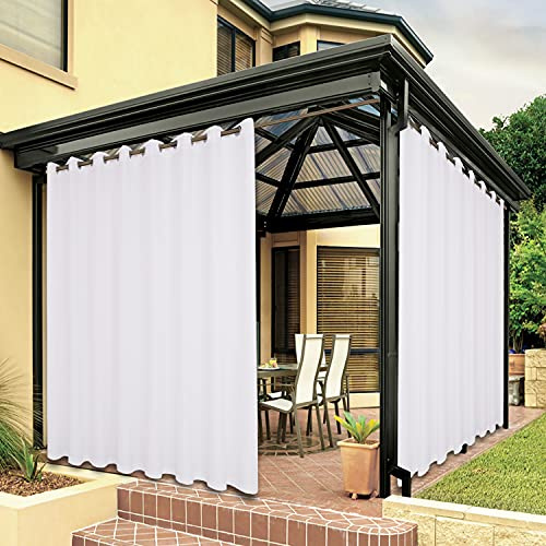 BONZER Breite wasserdichte Outdoor-Vorhänge für Terrasse, schwer, Privatsphäre, Sonnenlicht blockierend, Ösen, Außenvorhänge für Veranda, Pergola, Pavillon, 1 Stück, 275 x 213 cm, Weiß | Blickschutzvorhang mit Ösen für Veranda, Pergola, Pavillon, 1 Panel, 275 x 213 cm, Weiß