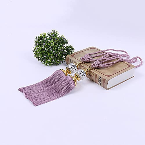 LIJUCAI 2 pz/Lotto Corda per Tenda Decorativa Tie Backs in Rilievo Nappa Frange Tiebacks per Clip Tenda Complementi Arredo Casa Corda della Tenda Fibbia, Viola Chiaro