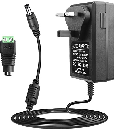 12V 4A Power Supply UK, LeTaoXing AC 100-240V to DC 12 Volt Converter 48W Transformers 5.5mm x 2.5mm Wall Plug 12V/4A for LED Strip Lights CCTV Cameras Routers LCD Monitor