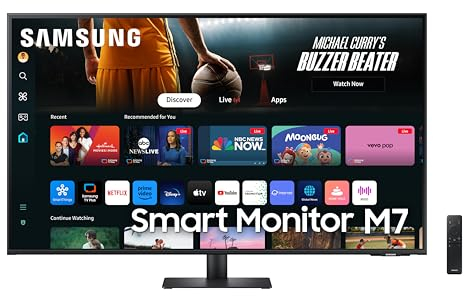 SAMSUNG LS43DM702UUXEN - Smart Monitor M7 de 43 UHD (3840 x 2160, 16:9, 60Hz, 4ms, Modo Eye Saver, Flicker Free, Negro, Versión 2024), Negro, Versión 2024