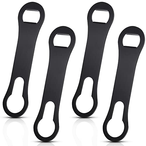 Remerry 4 Pcs Bottle Opener and Pour Spout Remover Flat Bar Key Stainless Steel Bar Speed Opener for Wine Bottle Double Ended Beer Bartenders Kitchen (Black)