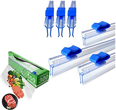 6pcs Plastic Film Cutter Reusable Foil Slide Cutters Self-Adhesive Two-Way Sliding Cutter Kitchen Plastic Wrap Slide Replacement Suitable for Plastic Wrap, Aluminum Foil Paper (Insert Style 33cm)