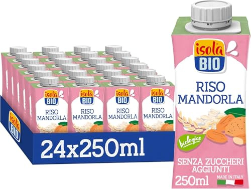 ISOLA BIO Riso Mandorla Mini Biologica 24x250ml | Bevanda vegetale, senza glutine, senza zuccheri aggiunti, formato mini, pratico e facile da bere, 100% naturale, bio, vegan