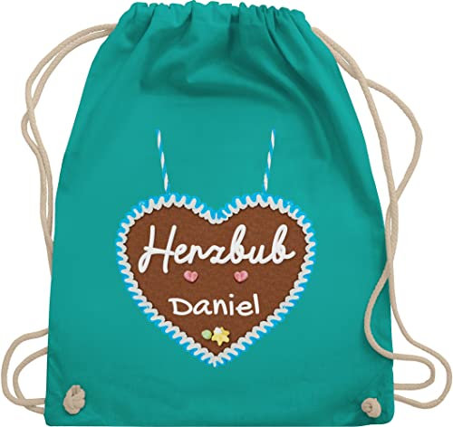 Turnbeutel Rucksack - Kompatibel Oktoberfest - Herzbub Lebkuchenherz - Unisize - Türkis - oktoberfest-tasche trachten herzbube tasche trachtenrucksack bayrisch herzbuben beutel trachtenrucksäcke
