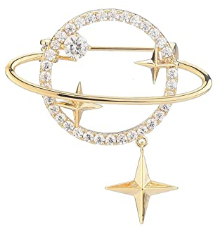 JadeAngel Kleine Planeten-Brosche Pins für Frauen Mode Kreuz Sterne Anstecknadel Einfache Brosche für Party Hochzeit, Messing, Zirkonia