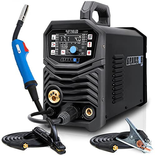 Spartus EasyMIG 210 LED - 3 IN 1 Schutzgasschweißgerät 200 A - MIG MAG, WIG DC, FLUX, MMA - Synergie, Induktivität, Lötschweißen - 2T/4T, Aluminium, Edelstahl, Set: Solo
