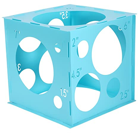 Pllieay 14 Holes Balloon Sizer Box Cube, Blue Plastic Balloon Measurement Box, Collapsible Balloon Sizer Tool with Instructions for Balloon Decoration, Balloon Arch, Balloon Columns, 1-10 Inch