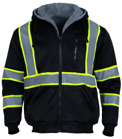 Sicalobo High Visibility Jackets for Men,ANSI Class 1 Reflective Work Jacket,Safety Jacket for Men Cold Weather,Black,Large