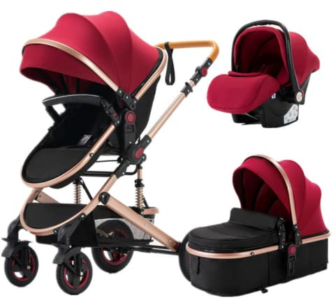YAZOCO kinderwagen 3 in 1,Kombikinderwagen reisesysteme mit tragbar Moskitonetz Regenschutz Fußsack, Zusammenklappen, Liegeposition Hohe Landschaft (2 rot)