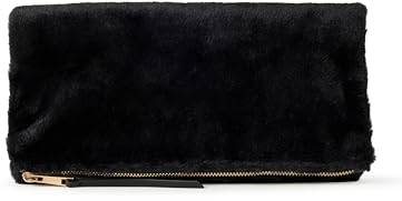 The Drop Faltbare Clutch mit Reißverschluss für Damen, Southampton, Schwarzes Kunstfell, Einheitsgröße