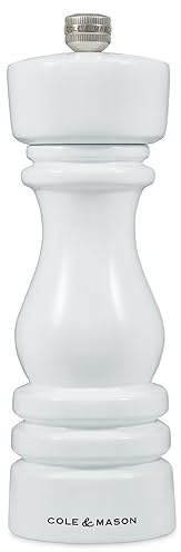 Cole & Mason H233094 London Pfeffermühle, mit Einstellbarem Mahlwerk, Holz, Weiß, 18cm, Precision+ mit Carbon-Mahlwerk, Gewürzmühle, Mühle für Pfeffer, Gewürze