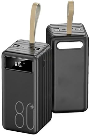 Power Bank, 100000mAh bärbar Laddare med ut- och Ingångar, Snabb Iphone Laddare med Ficklampa, Ultrahög Kapacitet USB C Externt Batteripaket(Size:Svart,Color:80000Mah)