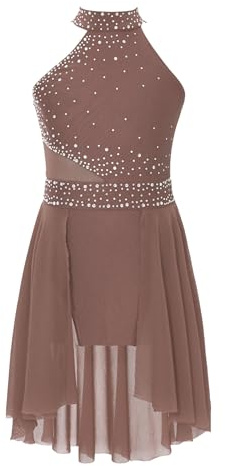 Freebily Justaucorps De Gymnastique Danse Fille Body Ballet Gym Spectacle Tenue Patinage Artistique Enfant Combinaison Danse Lyrique Sans Manches Marron 11-12 ans