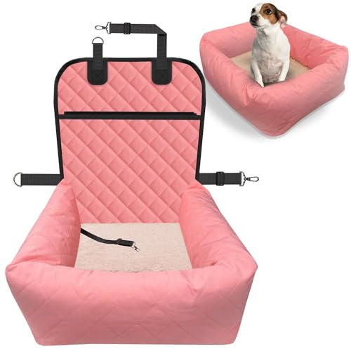 bluzelle Hunde Autositz Auto Hundesitz, 2-in-1 Hundebett Hundekorb für kleine Hunde & mittelgroße Hunde, Oxford Stoff Bezug Abnehmbar Waschbar Wasserfest Rutschfester Boden Hundegurt, Farbe:Rosa