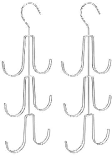 QWORK® 2Pcs handtaschen Organizer mit 6 Haken, taschenbügel, schalbügel, hängender aufbewahrungshalter, für Taschen, schal, Krawatte, Silber