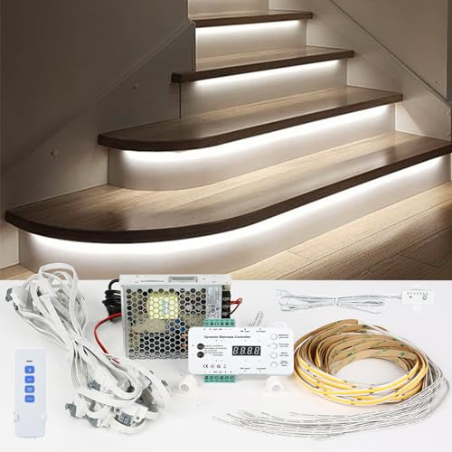 XLSBZ LED Stair Lighting Complete Set with Intelligent Motion Sensor & Daylight Sensor, 0.5M Cuttable LEDs Strip, 16 Stairs LED Step Lights for Indoor
