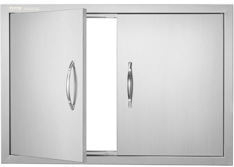 VEVOR Grill-Zugangstür, 774 x 533 mm, Doppelte Außenküchentür, Flächenbündig Montierte Edelstahltür, Vertikale Wandtür mit Griffen, für Grillinsel, Grillstation, Außenschrank