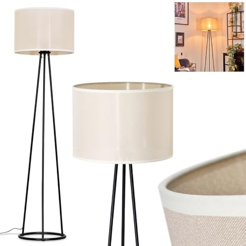 HOFSTEIN Stehleuchte Bassagoda, Stehlampe aus Metall/Stoff in Schwarz/Beige, Leuchte im modernen Design mit rundem Schirm (Ø 40 cm) u. Fußschalter, Höhe 152 cm, 1 x E27, ohne Leuchtmittel