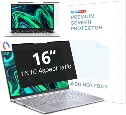 FILMEXT Magnetic Laptop privacy screen 16 inch for 16:10 Widedisplay, Removable Laptop Privacy Screen Shield Anti Glare Blue Light Filter for HP/Dell/Acer/Lenovo/Asus