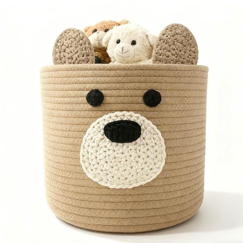 Bär Aufbewahrungskorb für Babys, Wickeltisch Korb, Wäschekorb, Kinderzimmer Aufbewahrung Körbe mit Griffen, Kinder Spielzeugkorb Geschenke für Regale Pflanze Badezimmer 25cm x 20cm (Braun)