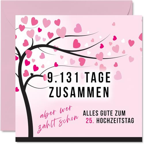 Stuff4 25. Hochzeitstag Karte Liebe, 9131 Tage Zusammen | 25 Jahrestag Karte Hochzeitstag Geschenke für Mein Mann Ehemann Meine Frau Ehefrau, 145mm Lustig Glückwunschkarten