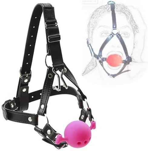 stoqucel Harnais Sangles en Cuir Bouche en Silicone Tête sphérique enveloppée