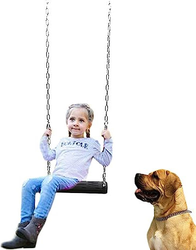 Schwarz,17.3in,SDGRJKL Starke Schaukel Gummi für Kinder Erwachsene Outdoor Indoor, mit 1,8 M Kette, maximale Last 200 Kg, 44 x 17 cm Gummiplatte