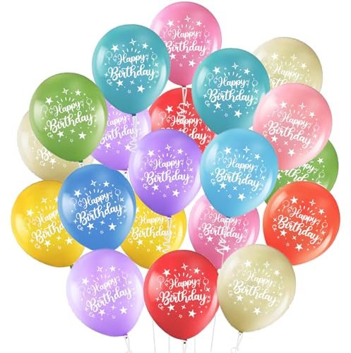 Jwssor Birthday Balloons,20pcs Latex Balloons,12inch Happy Birthday Balloons for Women Men Birthday Party Decoration