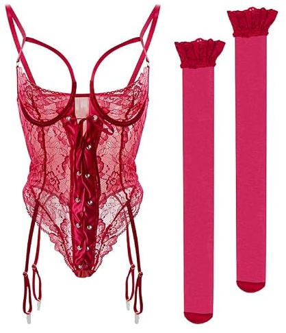 Sadodo Dessous Sexy Sets,Strapsen Dessous Set mit Spitzenstrümpfe