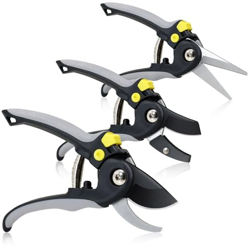 Jardineer 3PCS Gartenschere Set mit SK5 Klingen, Bypass Gartenschere & Amboss-Schere für Gartenarbeit, Gartenschere für kleine und große Hände