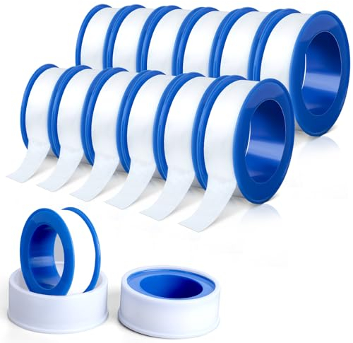 AiQInu Nastro in PTFE 12 Rotoli,Nastro ad Alta Densità, Nastro Sigillante In PTFE per Riparare Tubi, Rubinetti, Valvole Radiatore, 13 mm x 10 m,Bianco