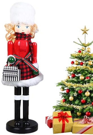 Wooden Christmas Woman Nutcracker - Traditional Nutcracker Ornament | Large Christmas Nutcracker Ornament for Home, Bookshelf, Fireplace, Hotel, Cafe