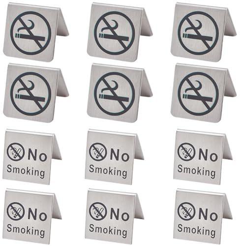 craspire 12 Panneau de Table Non Fumeur en Acier Inoxydable 2 Styles Avertissement en Métal Réservation Non Fumeur Affichage du Logo du Bureau Panneaux pour Hôtels Hôpitaux Restaurants Bureaux Clubs
