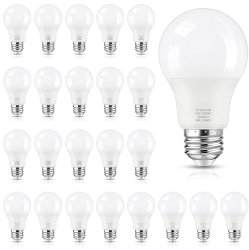 Maylaywood 24-Pack A19 LED Light Bulbs, 60W Equivalent, Daylight White 5000K, E26 Base, 850 Lumen, Non-Dimmable, 9W Bright White LED Bulb