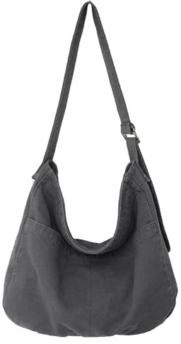 X SIM FITNESSX Unisex Umhängetasche Canvas Tasche Oxford Schultertasche Damen Shopper Tasche Fashion Stofftasche für Alltag/Büro/Schule/Reisen (Grau)