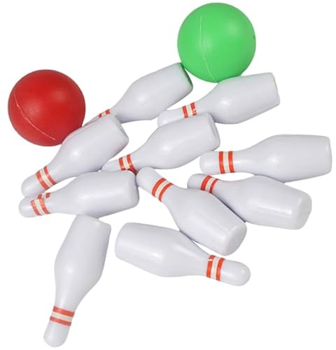 ibasenice Kit de bowling miniature pour maison de poupée - Jeu de bowling de table avec 10 bouteilles et 2 balles - Mini jeu de bowling en plastique pour décoration DIY - Modèle miniature portable