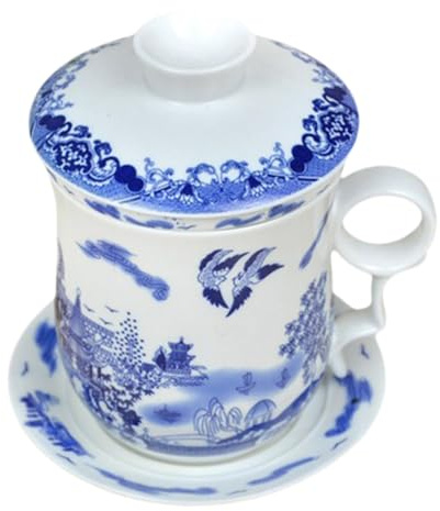 ABOOFAN 1 Juego Taza De Té De Porcelana Azul y Blanca Y Filtro Taza Con Infusor De Té Tazas De Té Con Infusor y Tapa Taza De Té Con Colador y Tapa Tazas De Té Chino Taza De Te Cerámica
