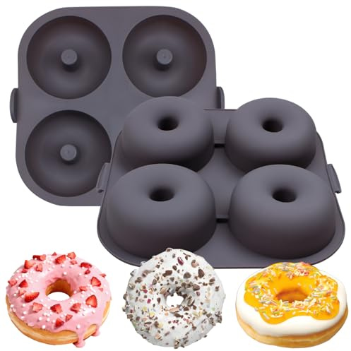 Butabeishy Munkform av silikon, 4 hål vardera 8,5 cm diameter, non-stick belagd munkplåt för varmluftsfritös, grå