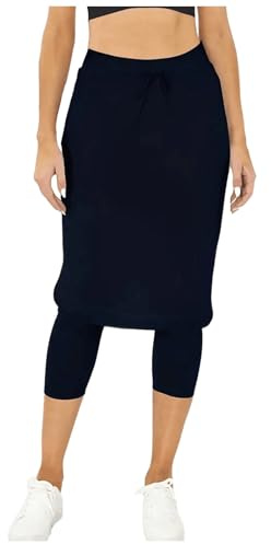2025 - Leggings mit Rock für Frauen Yoga Leggings mit Röcken & Frauen Tennis Leggings Kleidung Stretch Hose Damen (Black, XL)
